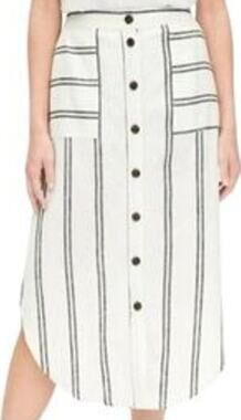 Gap Linen Midi Skirt Striped Button Front Pocket High Waist White Black 2 NWT